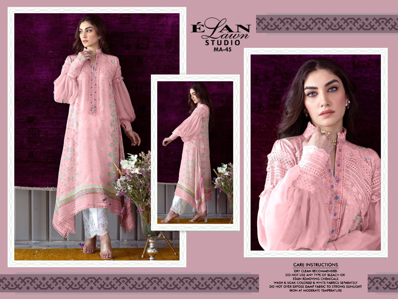 Elan Lawn Studio Ma 45 Designer Top With Bottom Collection